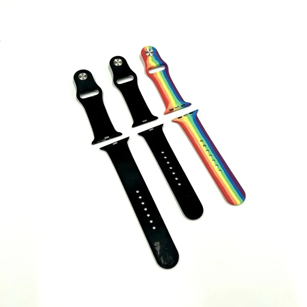 Lot of 3 Silicone Smartwatch bands Rainbow, Black, Black Floral 42-45mm PRIDE
